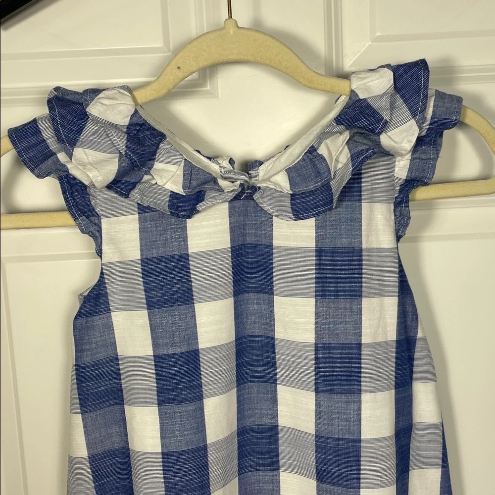 Janie and Jack Embroidery Floral Gingham Dress Size 7 Blue Red Sleeveless Ruffle
